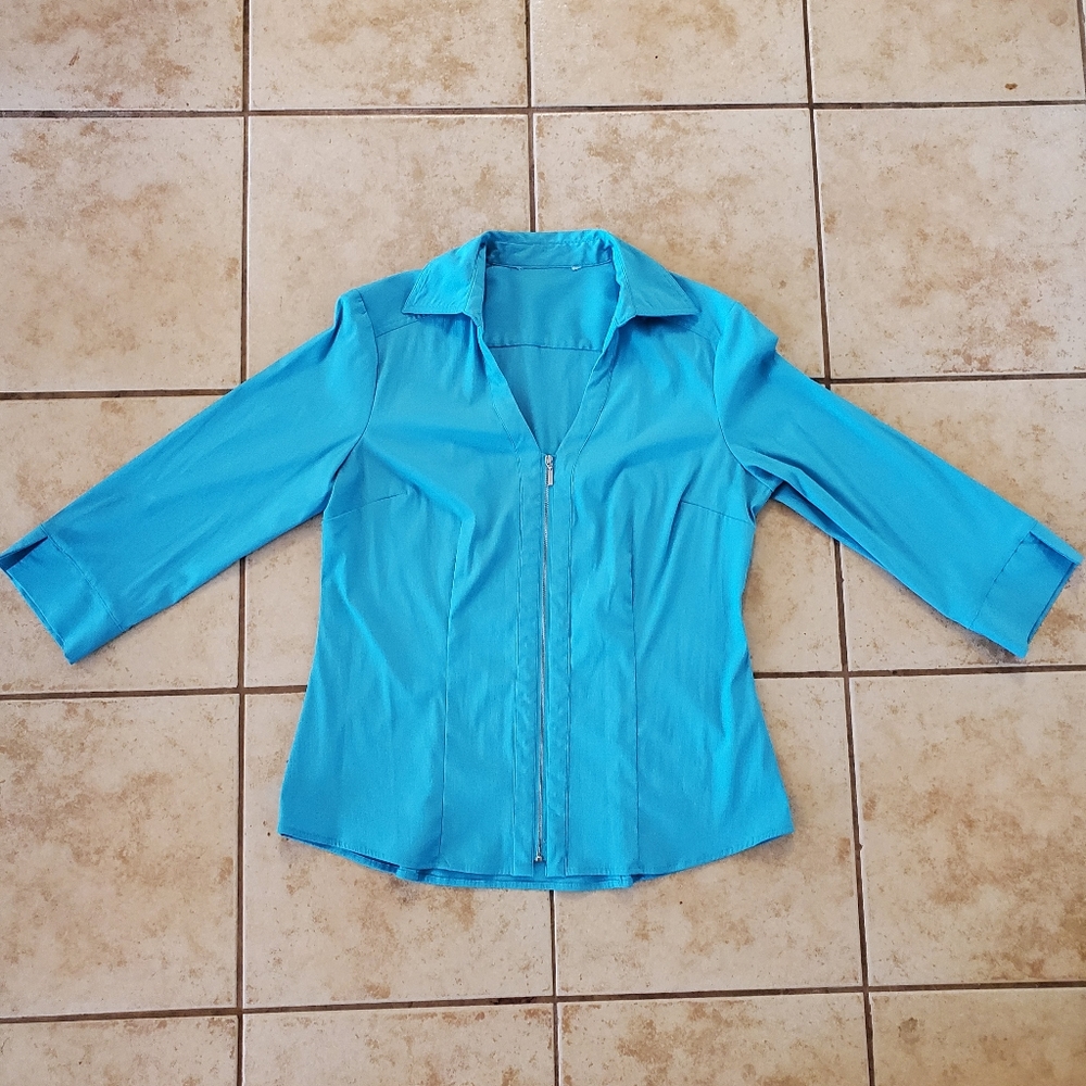 Turquoise Zip up Blouse